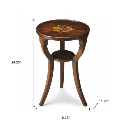 Table d'appoint ronde en bois brun et bois massif de 24 po avec étagère