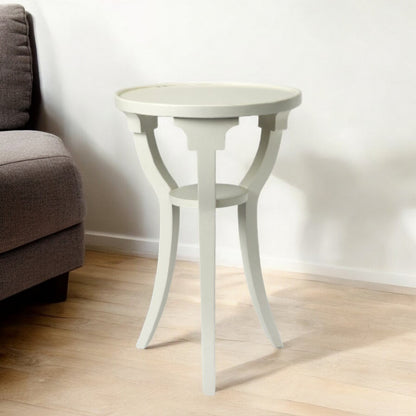 Table d'appoint ronde en bois blanc et bois massif de 24 po avec étagère