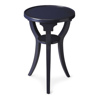 Table d'appoint ronde en bois bleu et bois massif de 24 po avec étagère