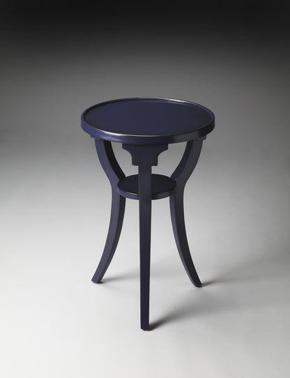 Table d'appoint ronde en bois bleu et bois massif de 24 po avec étagère