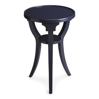 Table d'appoint ronde en bois bleu et bois massif de 24 po avec étagère