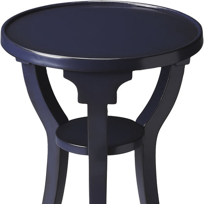 Table d'appoint ronde en bois bleu et bois massif de 24 po avec étagère