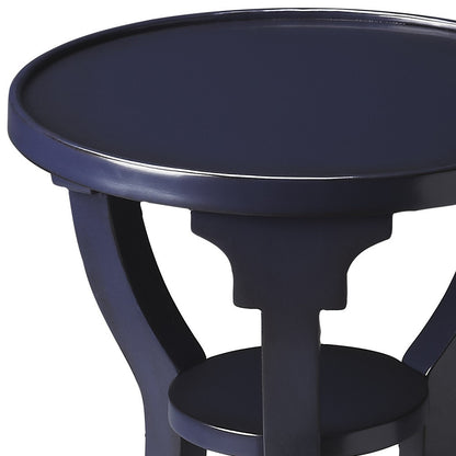 Table d'appoint ronde en bois bleu et bois massif de 24 po avec étagère