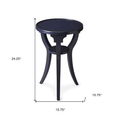 Table d'appoint ronde en bois bleu et bois massif de 24 po avec étagère