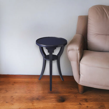 Table d'appoint ronde en bois bleu et bois massif de 24 po avec étagère