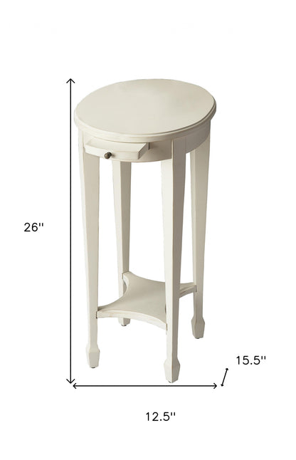 Table d'appoint ovale blanche de 26 po avec étagère