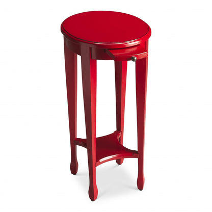 Table d'appoint ovale en bois rouge manufacturé de 26 po avec étagère