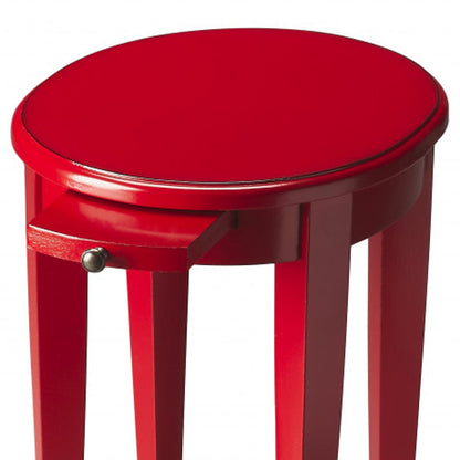 Table d'appoint ovale en bois rouge manufacturé de 26 po avec étagère