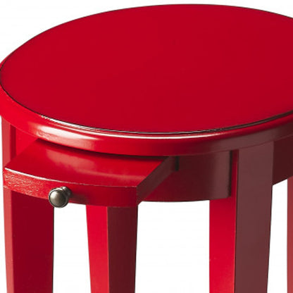 Table d'appoint ovale en bois rouge manufacturé de 26 po avec étagère