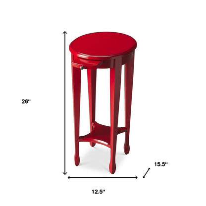 Table d'appoint ovale en bois rouge manufacturé de 26 po avec étagère