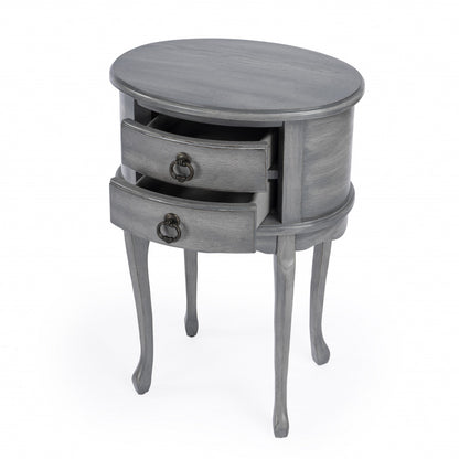 Table d'appoint ovale en bois manufacturé gris et gris de 26 po avec deux tiroirs