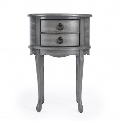 Table d'appoint ovale en bois manufacturé gris et gris de 26 po avec deux tiroirs