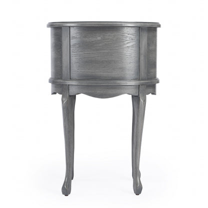 Table d'appoint ovale en bois manufacturé gris et gris de 26 po avec deux tiroirs