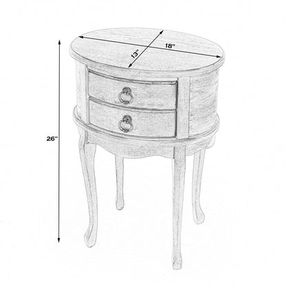 Table d'appoint ovale en bois manufacturé gris et gris de 26 po avec deux tiroirs