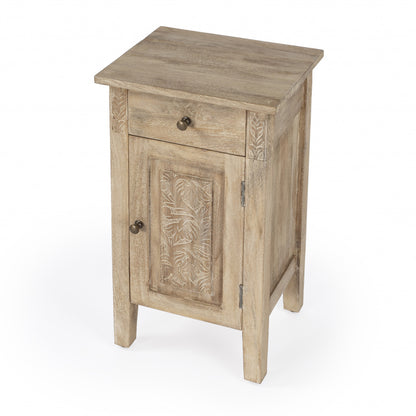 Table d'appoint en bois massif brun naturel de 24 po avec armoire et tiroir