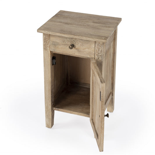 Table d'appoint en bois massif brun naturel de 24 po avec armoire et tiroir