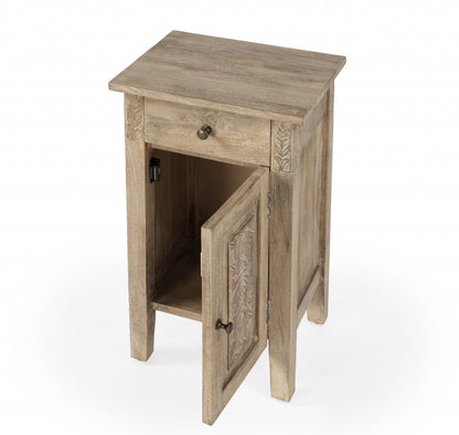 Table d'appoint en bois massif brun naturel de 24 po avec armoire et tiroir