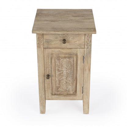 Table d'appoint en bois massif brun naturel de 24 po avec armoire et tiroir