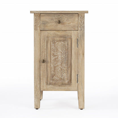 Table d'appoint en bois massif brun naturel de 24 po avec armoire et tiroir