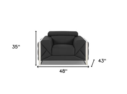 Fauteuil d'appoint décoratif en cuir gris anthracite et chrome Mod