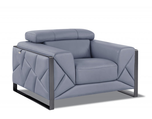 Fauteuil d'appoint décoratif en cuir bleu ardoise et chrome Mod