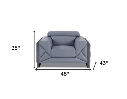 Fauteuil d'appoint décoratif en cuir bleu ardoise et chrome Mod