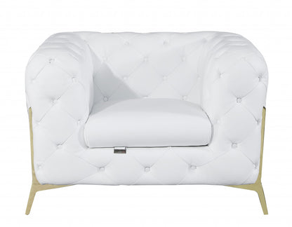 Fauteuil capitonné en cuir blanc et doré Glam