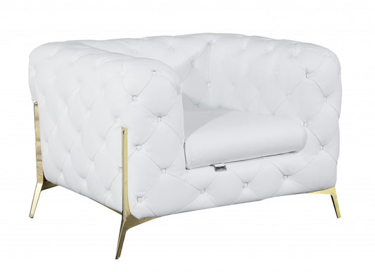 Fauteuil capitonné en cuir blanc et doré Glam