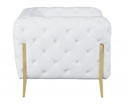 Fauteuil capitonné en cuir blanc et doré Glam