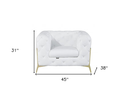 Fauteuil capitonné en cuir blanc et doré Glam