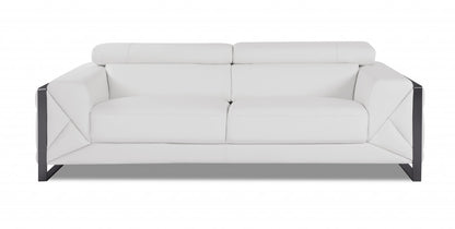 89" White Italian Leather Sofa With Chrome Legs