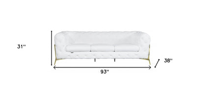 93" White Italian Leather Chesterfield Sofa With Silver Legs