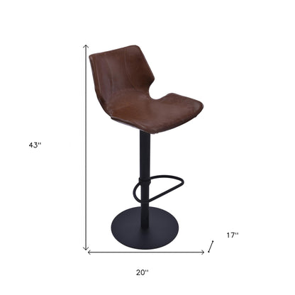 21" Coffee And Black Faux Leather And Iron Swivel Low Back Adjustable Height Bar Chair