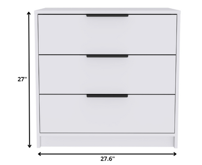 Commode à trois tiroirs en bois manufacturé blanc de 28 po