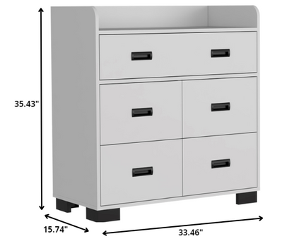 Commode à cinq tiroirs en bois blanc manufacturé de 33 po