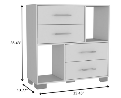 Commode à quatre tiroirs en bois blanc manufacturé de 35 po