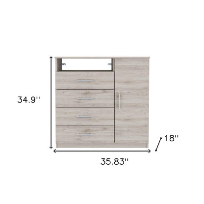 Commode combinée à quatre tiroirs en bois manufacturé gris clair de 36 po