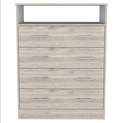 Commode à quatre tiroirs en bois manufacturé gris clair de 33 po