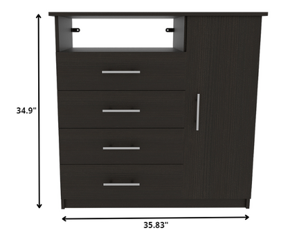 Commode combinée à quatre tiroirs en bois manufacturé noir de 36 po