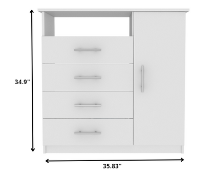 Commode combinée à quatre tiroirs en bois manufacturé blanc de 36 po