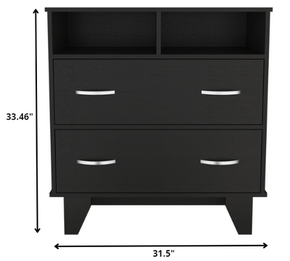 Commode à deux tiroirs en bois manufacturé noir de 32 po