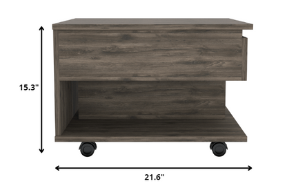 Table basse rectangulaire en bois manufacturé brun foncé de 22 po avec plateau relevable et tiroir