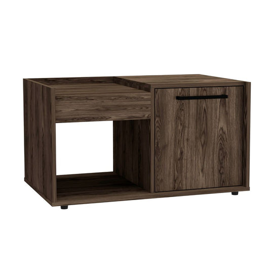 Table basse rectangulaire en bois manufacturé de 32 po en noyer foncé avec étagère