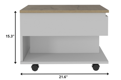 Table basse rectangulaire en bois manufacturé blanc et chêne clair de 22 po avec tiroir