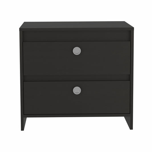 Modern and Minimalist Black Two Drawer Nightstand