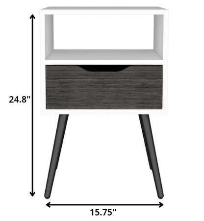 Table de chevet moderne en chêne fumé et blanc