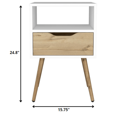 Table de chevet moderne blanche et chêne clair