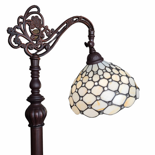 Lampadaire de forme traditionnelle marron de 62 po avec abat-jour en verre teinté blanc