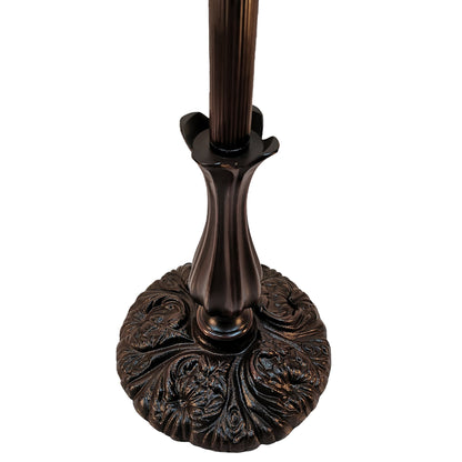 Lampadaire de forme traditionnelle marron de 74 po avec abat-jour en forme de dôme en verre teinté à fleurs bleues, rouges et jaunes