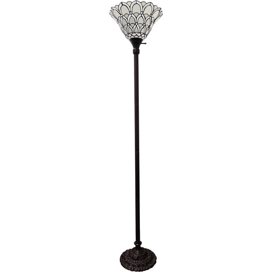 Lampadaire de forme traditionnelle marron de 62 po avec abat-jour en verre teinté blanc